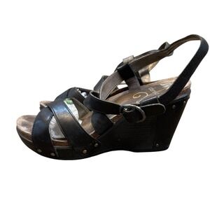Dansko Black Leather Wedge Sandals with Buckle